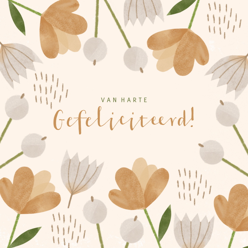 Verjaardagskaart vrouw met beige waterverf bloemen - Verjaardagskaarten Verjaardagskaarten - Verjaardagskaart vrouw met beige waterverf bloemen