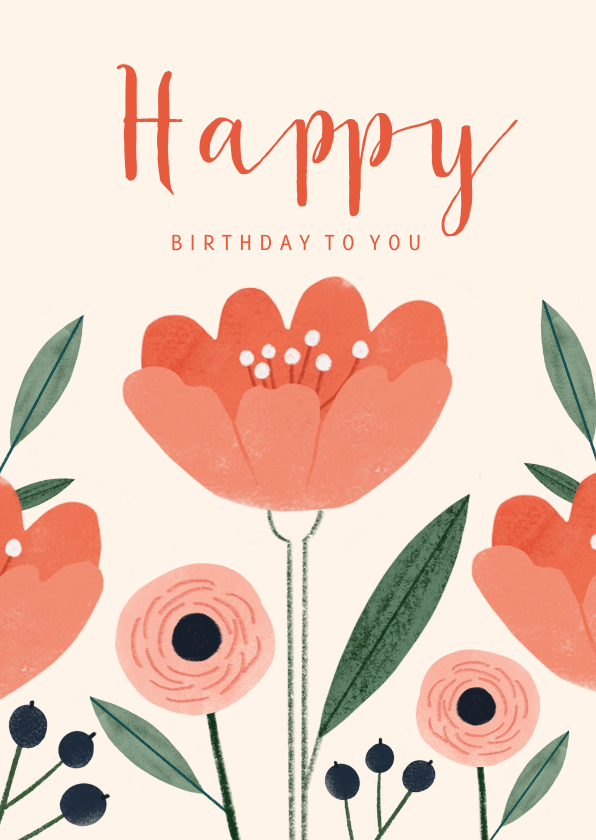 Verjaardagskaarten - Verjaardagskaart vrouw roze bloemen happy birthday to you