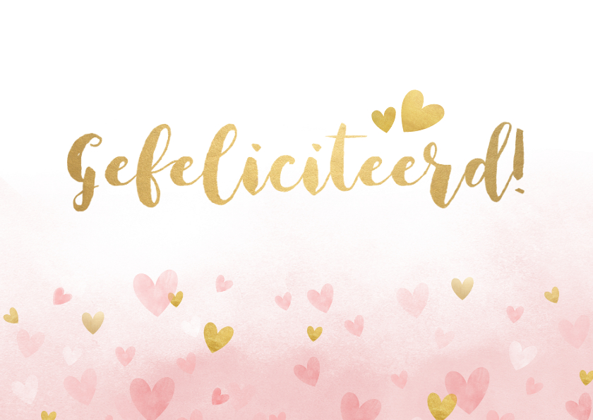 Verjaardagskaart vrouw - roze waterverf met gouden hartjes - Verjaardagskaarten Verjaardagskaarten - Verjaardagskaart vrouw - roze waterverf met gouden hartjes