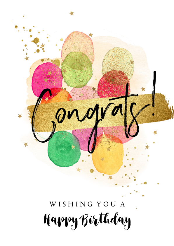 Verjaardagskaart watercolor ballonnen goud sterren - Verjaardagskaarten Verjaardagskaarten - Verjaardagskaart watercolor ballonnen goud sterren