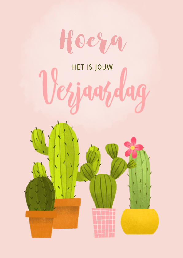 Verjaardagskaarten - Verjaardagskaart waterverf met vrolijke cactussen