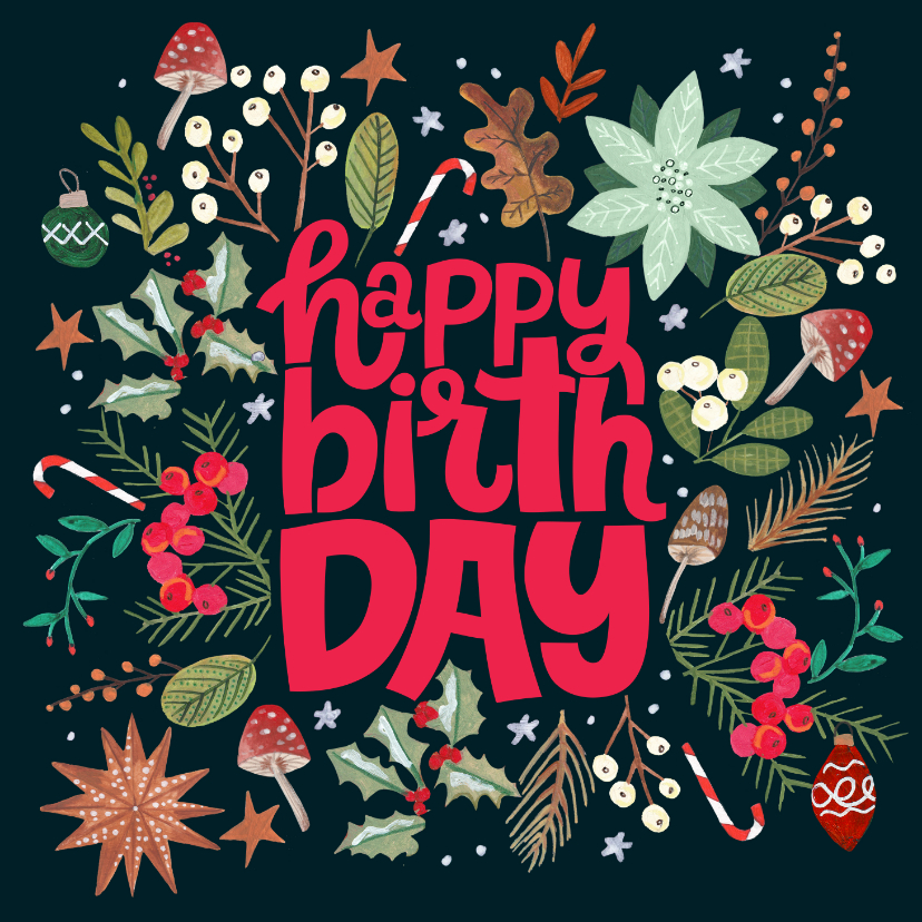 Verjaardagskaarten - Verjaardagskaart winter bloemen december