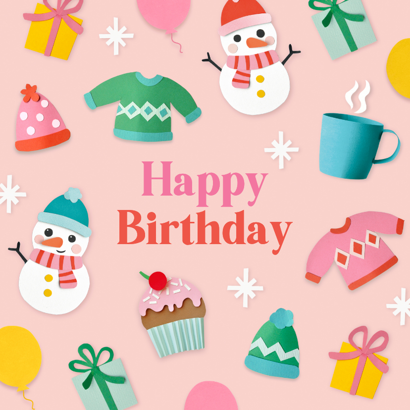 Verjaardagskaarten - Verjaardagskaart winter figuren