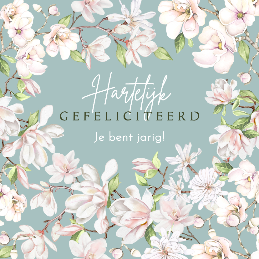 Verjaardagskaarten - Verjaardagskaart witte en roze bloesemtakken 