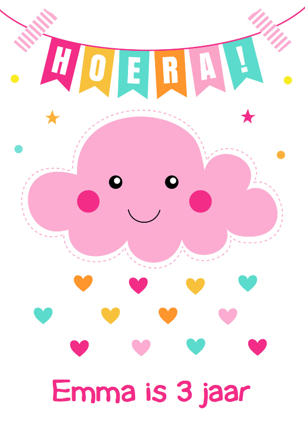 Verjaardagskaarten - Verjaardagskaart wolkje roze slinger
