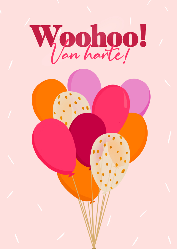 Verjaardagskaarten - Verjaardagskaart Woohoo! Van harte! met kleurrijke ballonnen