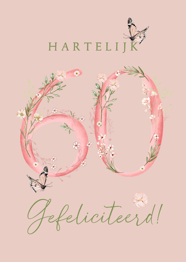 Verjaardagskaarten - Verjaardagskaart zestig met bloemen in pastel