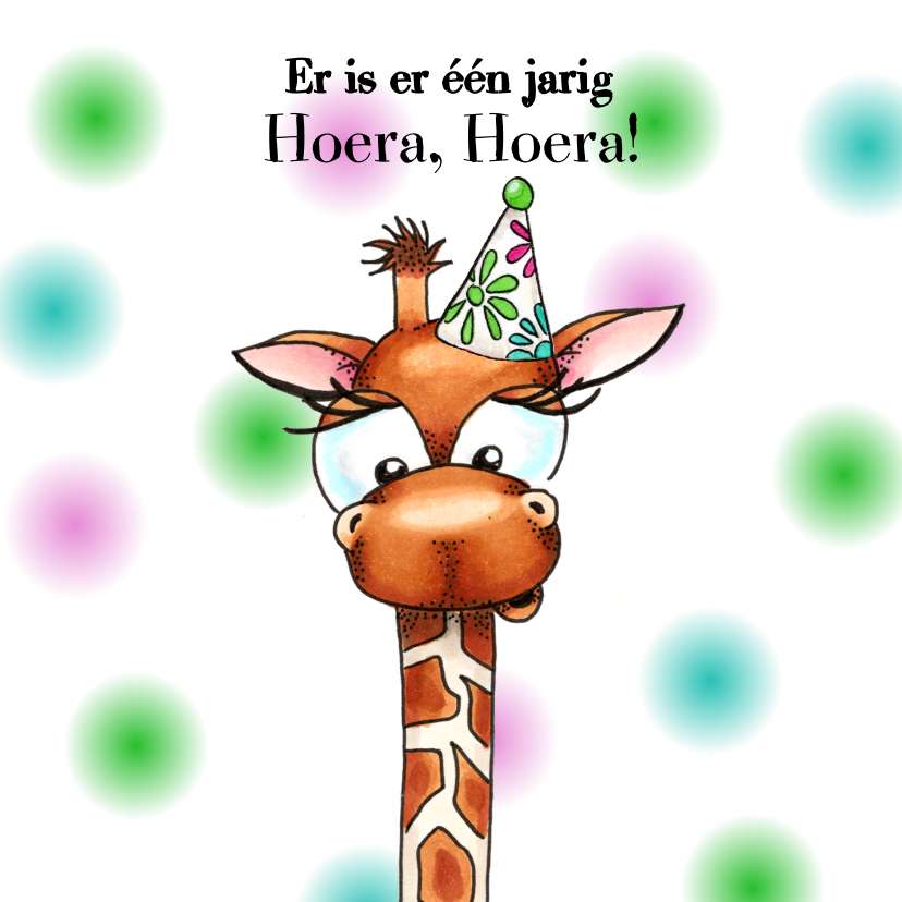 Verjaardagskaarten - Verjaardagskaarten giraffe met feesthoedje