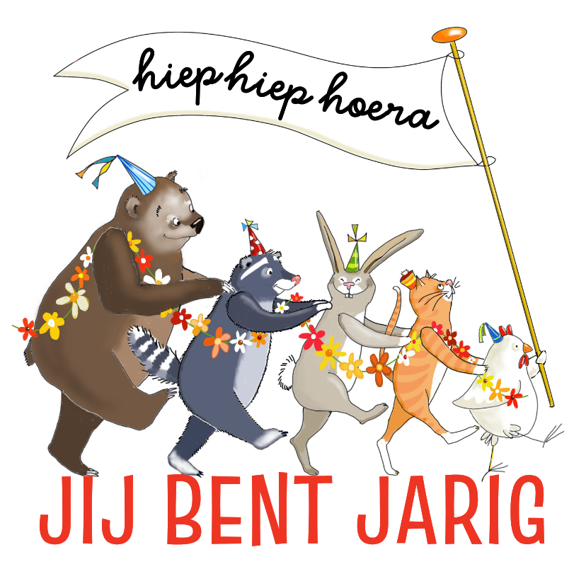 Verjaardagskaartje dierenoptocht - Verjaardagskaarten Verjaardagskaarten - Verjaardagskaartje dierenoptocht