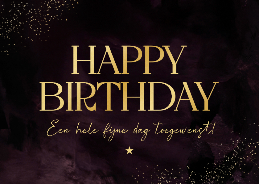 Verjaardagskaarten - Verjaardagskaartje happy birthday stijlvol donkerpaars goud
