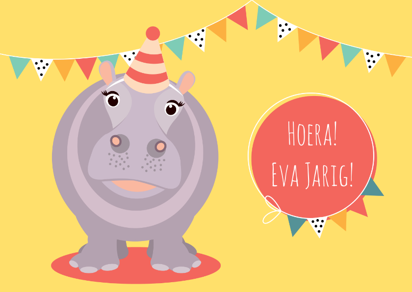 Verjaardagskaarten - Verjaardagskaartje met vrolijk nijlpaard