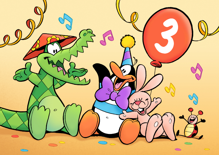 Verjaardagskaartje met vrolijke blije diertjes - Verjaardagskaarten Verjaardagskaarten - Verjaardagskaartje met vrolijke blije diertjes