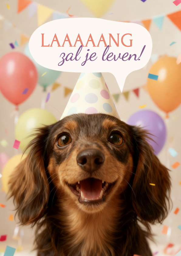 Verjaardagskaarten - Verjaardagskaartje teckel laaang zal je leven ballonnen