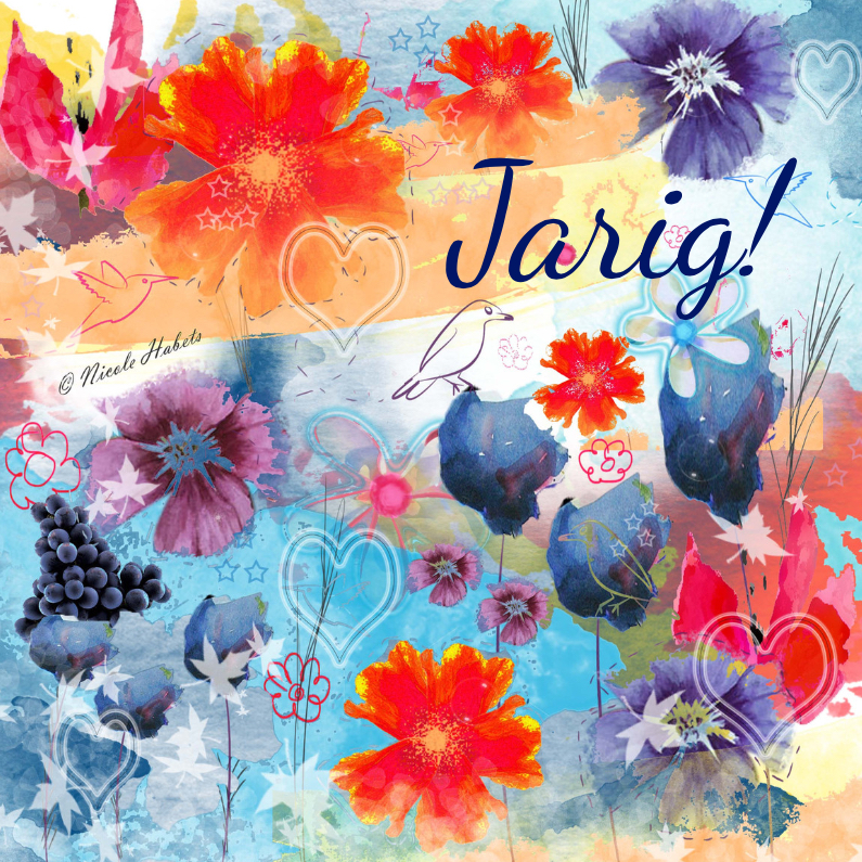 Vogeltuin met bloemen - Verjaardagskaarten Verjaardagskaarten - Vogeltuin met bloemen