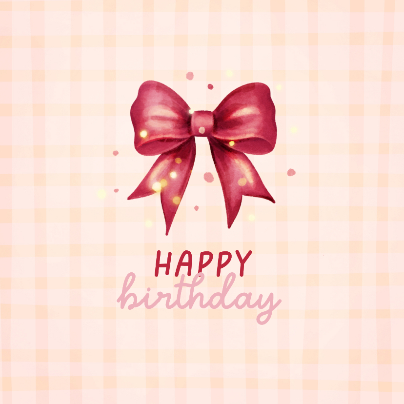 Verjaardagskaarten - Vrolijk verjaardagskaartje met strik en ruitjes