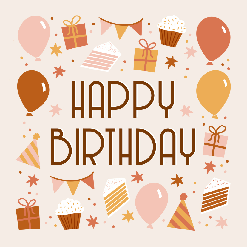 Vrolijk verjaardagskaartje roze tinten happy birthday - Verjaardagskaarten Verjaardagskaarten - Vrolijk verjaardagskaartje roze tinten happy birthday
