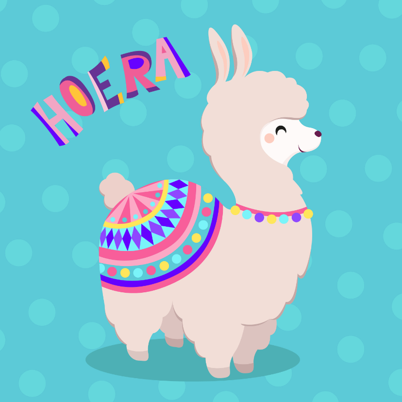 Vrolijke en kleurrijke verjaardagskaart met lieve alpaca - Verjaardagskaarten Verjaardagskaarten - Vrolijke en kleurrijke verjaardagskaart met lieve alpaca