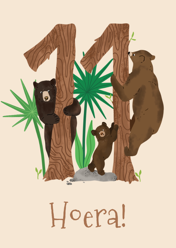 Verjaardagskaarten - Vrolijke felicitatiekaart voor kind met beren en 11 jaar