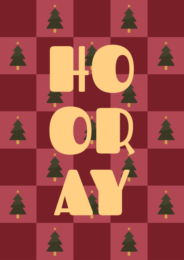 Verjaardagskaarten - Vrolijke kerst verjaardagskaart hooray blokjespatroon