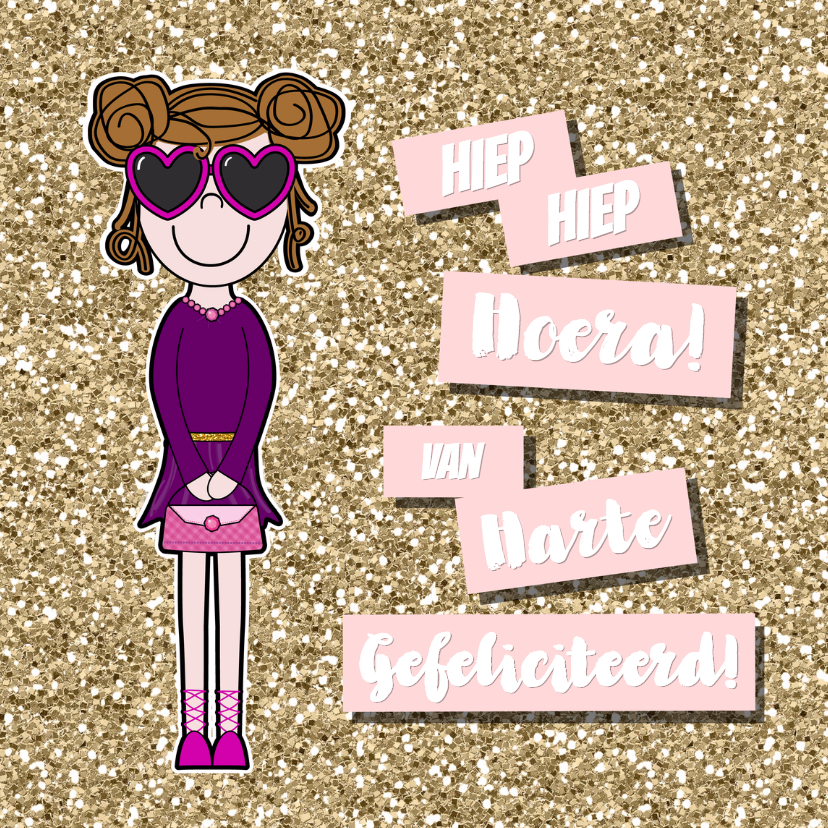 Vrolijke meiden glitter felicitatie - Verjaardagskaarten Verjaardagskaarten - Vrolijke meiden glitter felicitatie