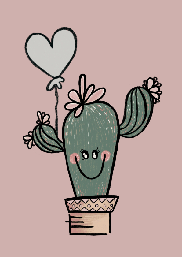 Verjaardagskaarten - Vrolijke verjaardagskaart cactus met grijze ballon