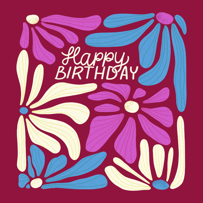Vrolijke verjaardagskaart met bloemen Happy Birthday - Verjaardagskaarten Verjaardagskaarten - Vrolijke verjaardagskaart met bloemen Happy Birthday