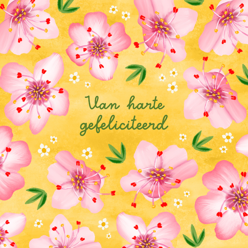 Verjaardagskaarten - Vrolijke verjaardagskaart met bloesem