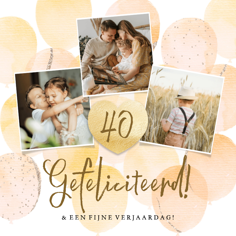 Vrolijke verjaardagskaart met foto's, ballonnen en hart - Verjaardagskaarten Verjaardagskaarten - Vrolijke verjaardagskaart met foto's, ballonnen en hart