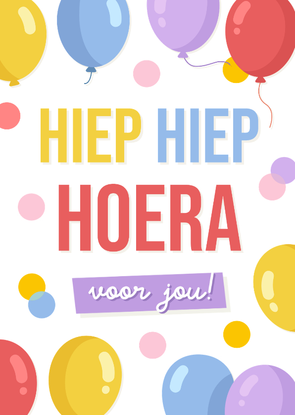 Verjaardagskaarten - Vrolijke verjaardagskaart met gekleurde ballonnen & confetti