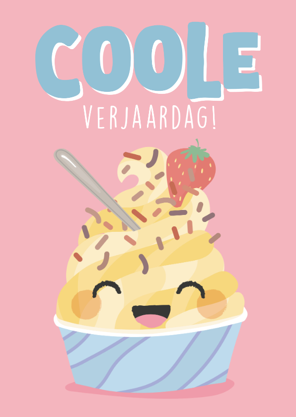 Verjaardagskaarten - Vrolijke verjaardagskaart met illustratie van een bakje ijs