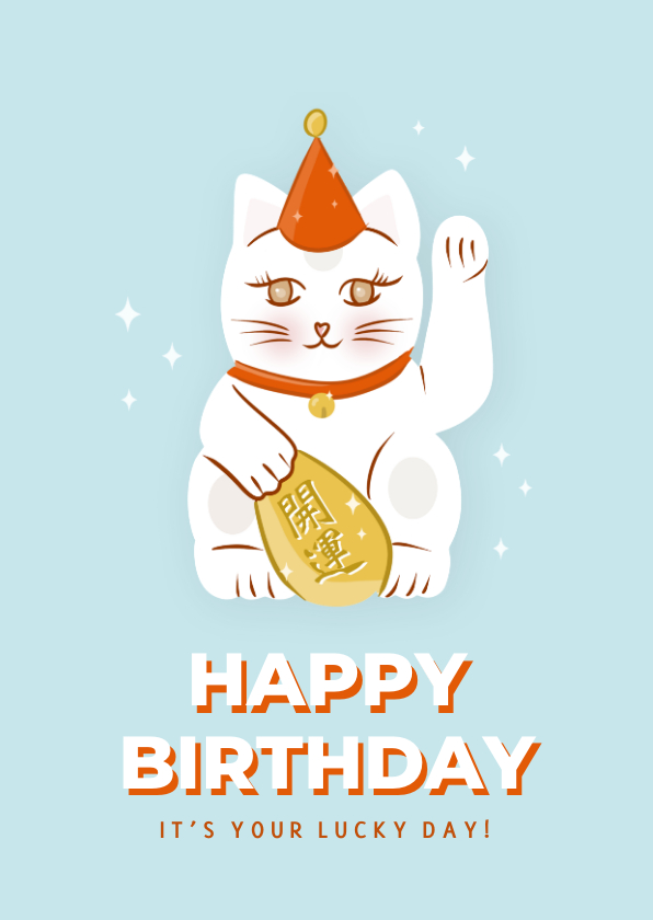 Verjaardagskaarten - Vrolijke verjaardagskaart met lucky cat