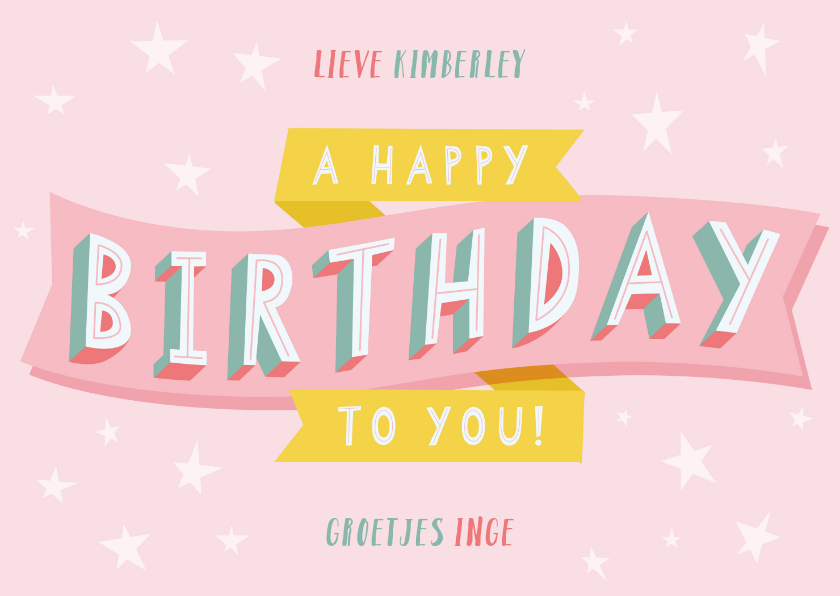 Verjaardagskaarten - Vrolijke verjaardagskaart met typografie en sterren