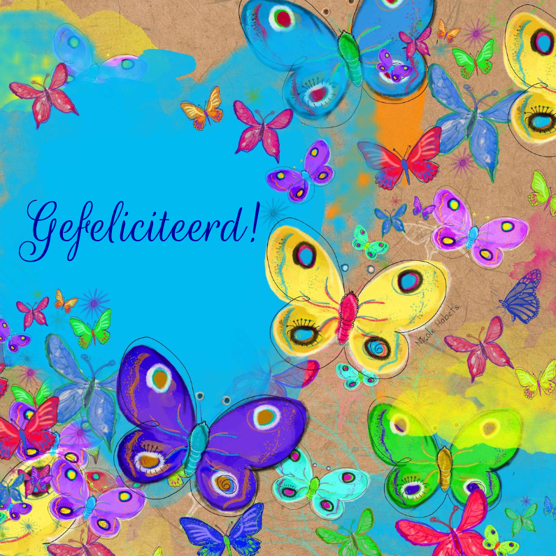 Vrolijke verjaardagskaart met vlinders - Verjaardagskaarten Verjaardagskaarten - Vrolijke verjaardagskaart met vlinders