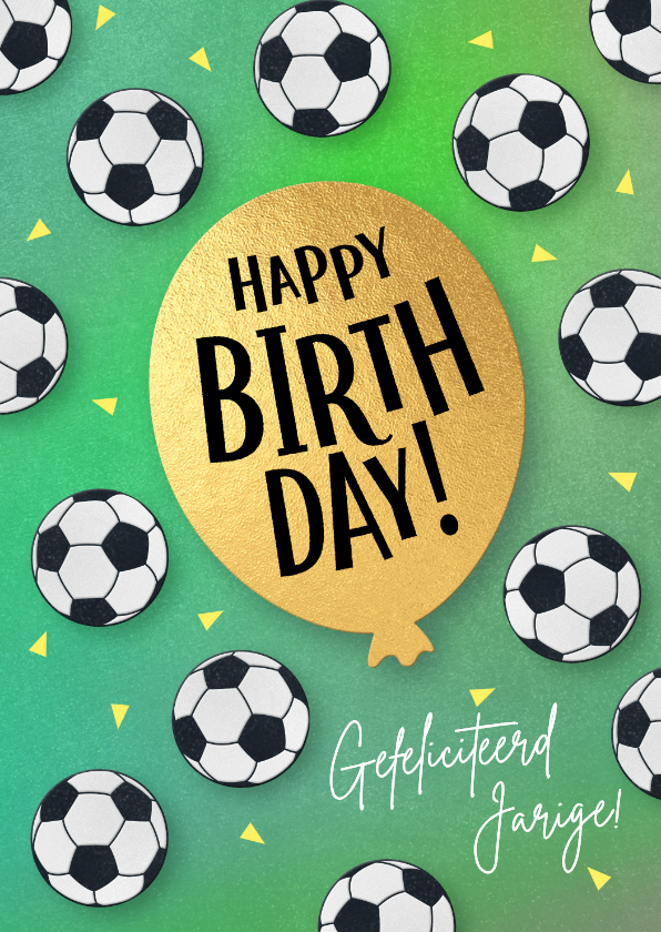 Verjaardagskaarten - Vrolijke voetbal verjaardag kaart jongen meisje