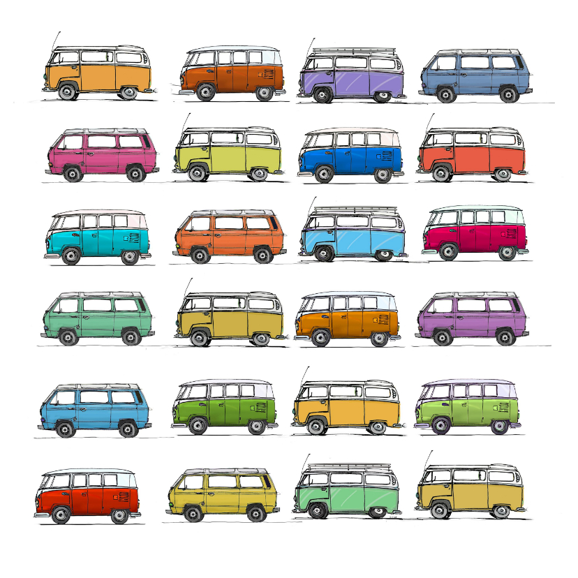 VW bus T1T2T3 vierkant - Verjaardagskaarten Verjaardagskaarten - VW bus T1T2T3 vierkant