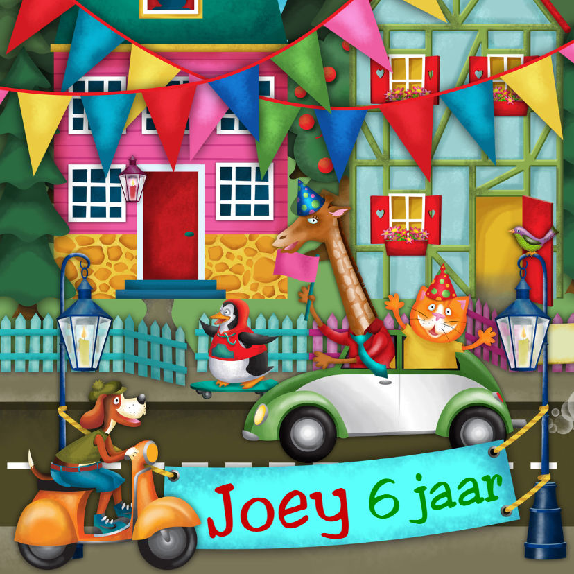 YVON straat auto scooter verjaardag - Verjaardagskaarten Verjaardagskaarten - YVON straat auto scooter verjaardag