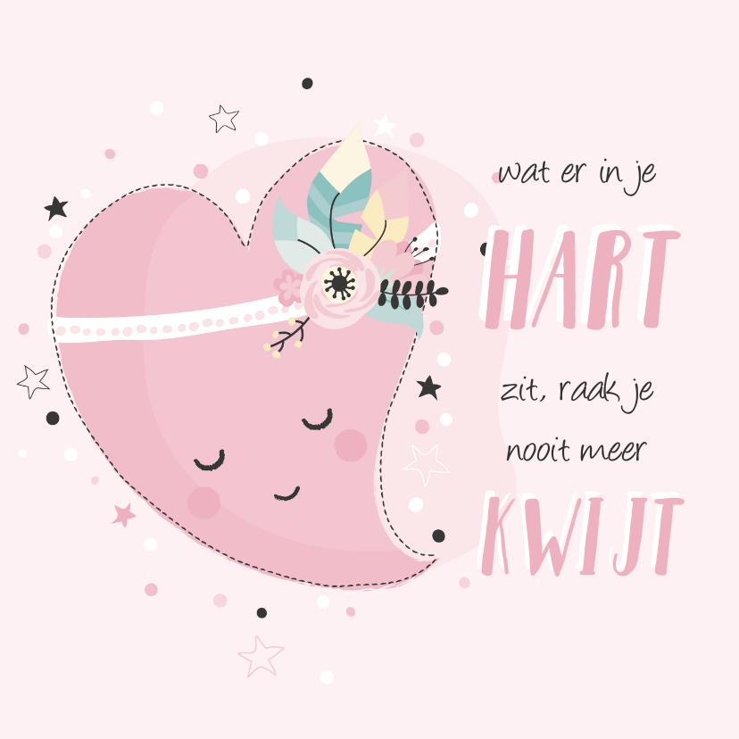 Vriendschap kaarten - Lieve roze kaart met getekend hart voor een vriendin