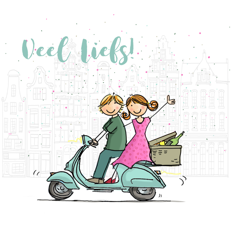 Vespa scooter blauw kaart - Vriendschap kaarten Vriendschap kaarten - Vespa scooter blauw kaart