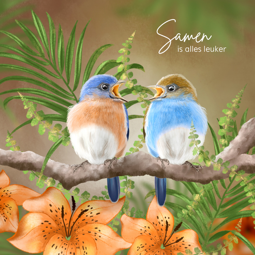 Vriendschap kaart twee vogels samen op een tak - Vriendschap kaarten Vriendschap kaarten - Vriendschap kaart twee vogels samen op een tak