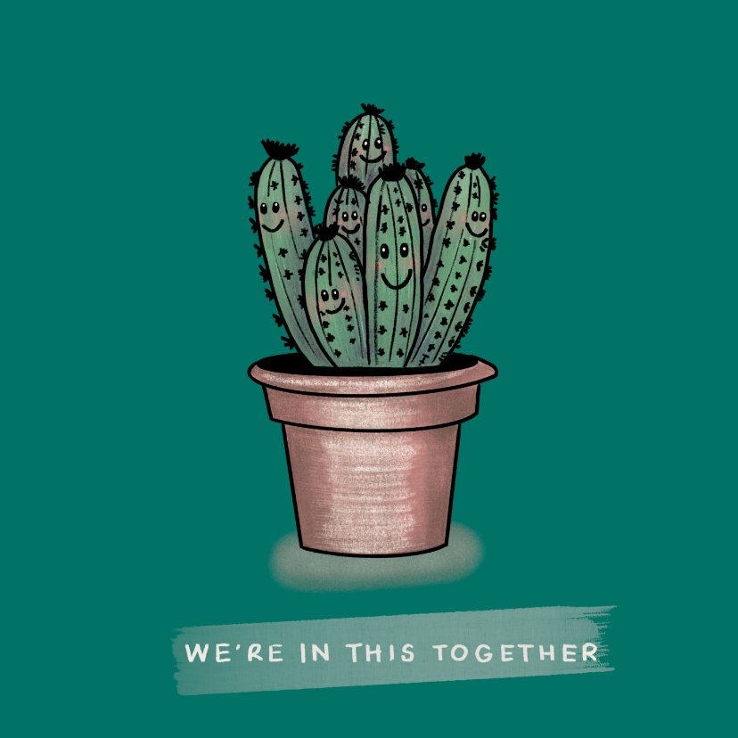 Vrolijke vriendschapskaart met cactussen samen in een pot - Vriendschap kaarten Vriendschap kaarten - Vrolijke vriendschapskaart met cactussen samen in een pot