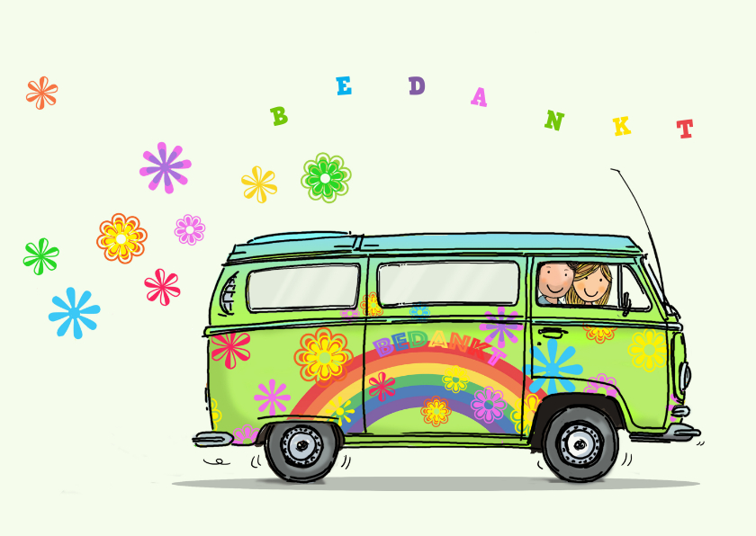 VW bus kaart bloemen Anet Illustratie - Vriendschap kaarten Vriendschap kaarten - VW bus kaart bloemen Anet Illustratie