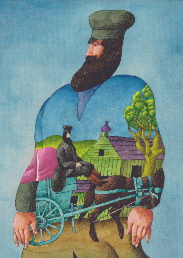 Wenskaarten - Aparte kaart van man met baard met illustratie op kleding