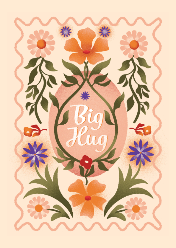 Big hug geïllustreerde bloemen kaart - Wenskaarten Wenskaarten - Big hug geïllustreerde bloemen kaart