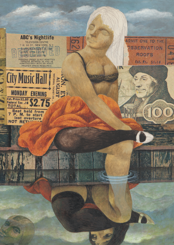 Wenskaarten - Bijzondere kunstkaart van een vrouw met weerspiegeling