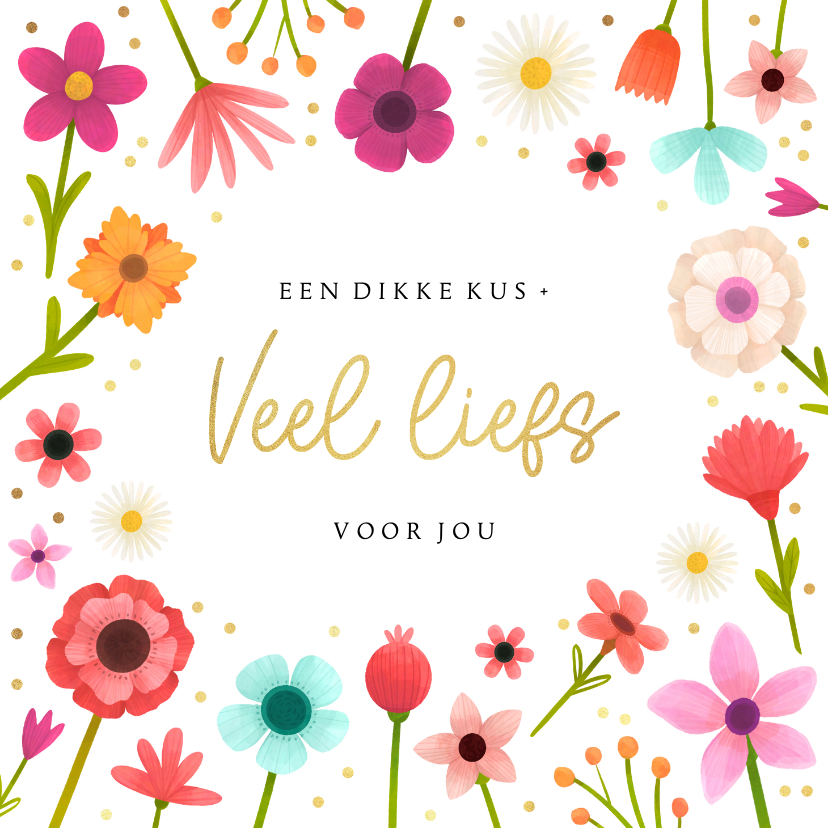 Wenskaarten - Bloemenkaart fleurig illustratie kleurrijk veel liefs