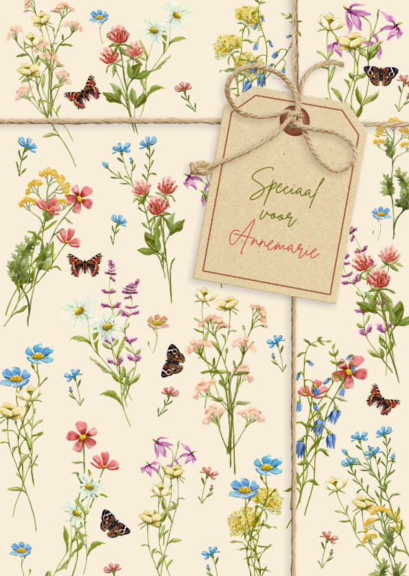 Wenskaarten - Bloemenkaart met wilde bloemen in waterverf geschilderd
