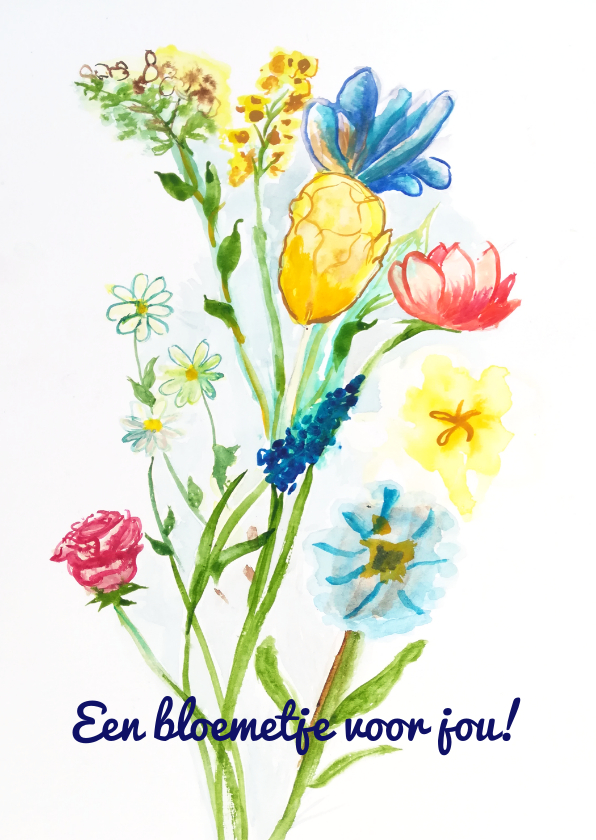 Wenskaarten - Bloemenkaart vrolijk gekleurd gevarieerd bosje