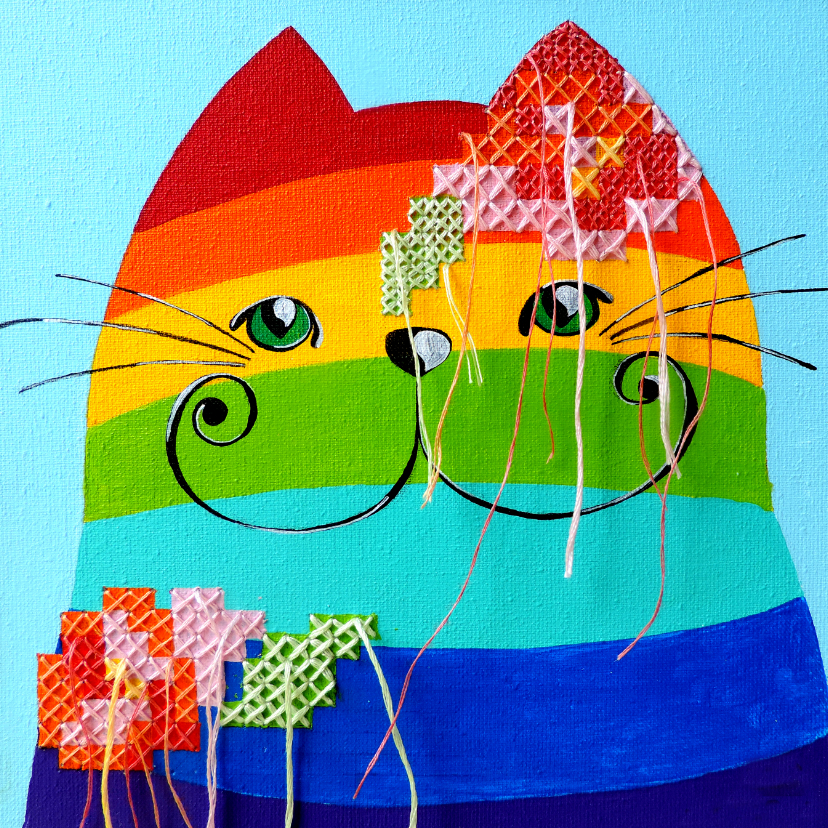 Wenskaarten - Dierenkaart regenboog kat