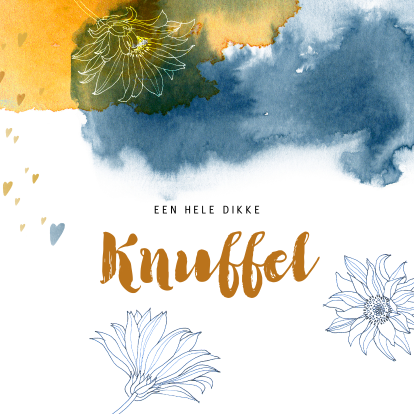 Wenskaarten - Dikke Knuffel voor Oma met pentekening bloemen