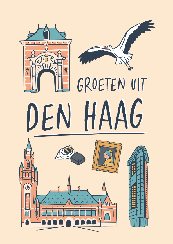 Wenskaarten - Groeten uit Den Haag - illustraties gebouwen 